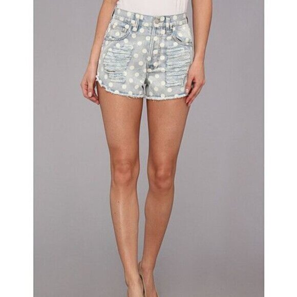 Revolve Mink pink Sugar Magnolia Jean Shorts Polka Dot Cut offs High Waist - Picture 6 of 16
